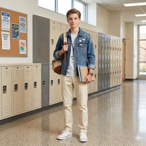 Boy Sz 12x26 Chino Pant 4-Pocket 100% Cotton Beige Preppy Classic Quality School